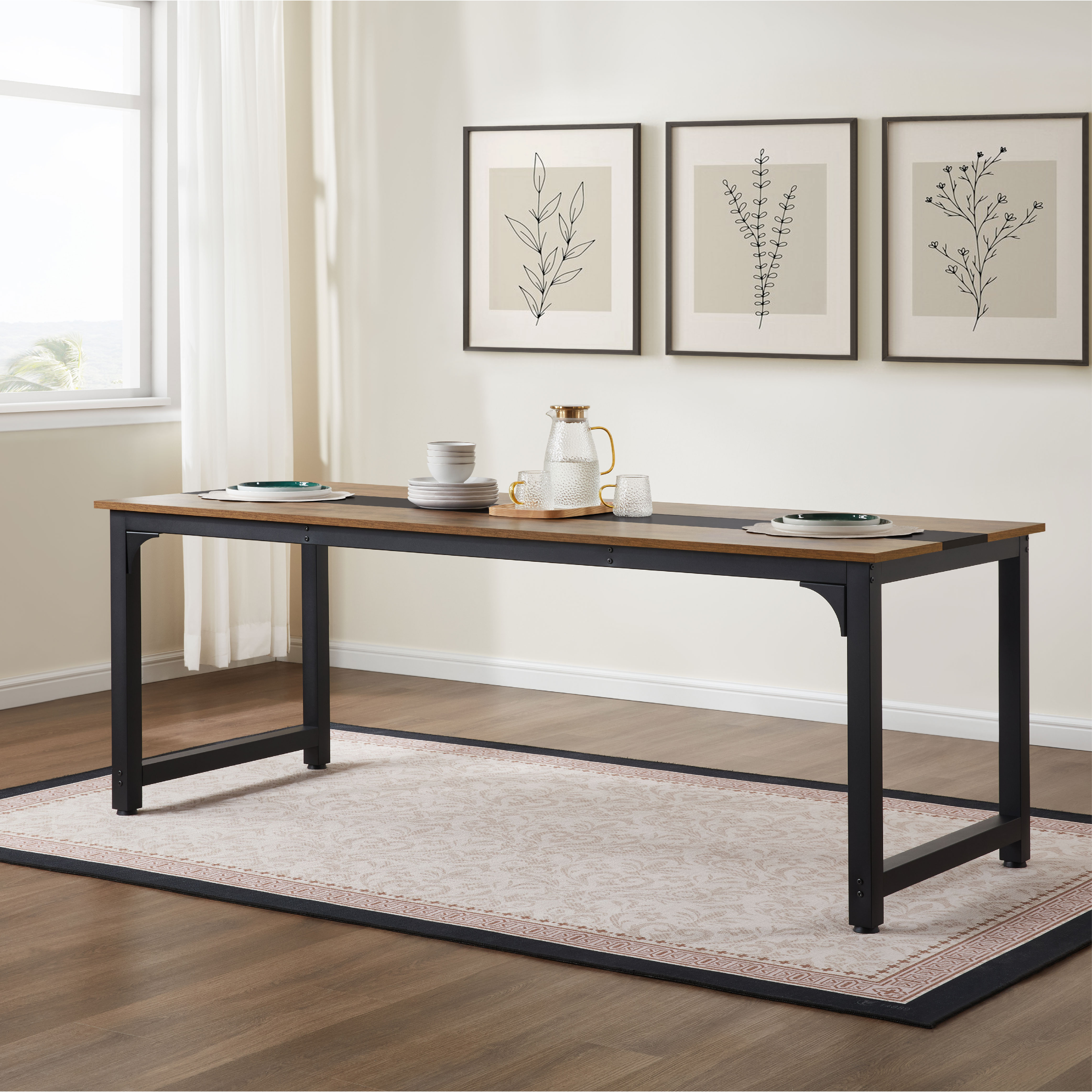 Computer Desk Large Office Desk, 79.5 Inch Gaming Desk Writing Desk Work Desk For Home Office, Study, Modern Simple Wooden Desk, Large Legroom, Metal Frame, Rustic/Black_voghion.com